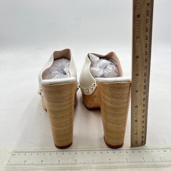 miss left White Platform Chunky High Heel Mules Open Toe Studded Slide Sandals - Picture 5 of 8